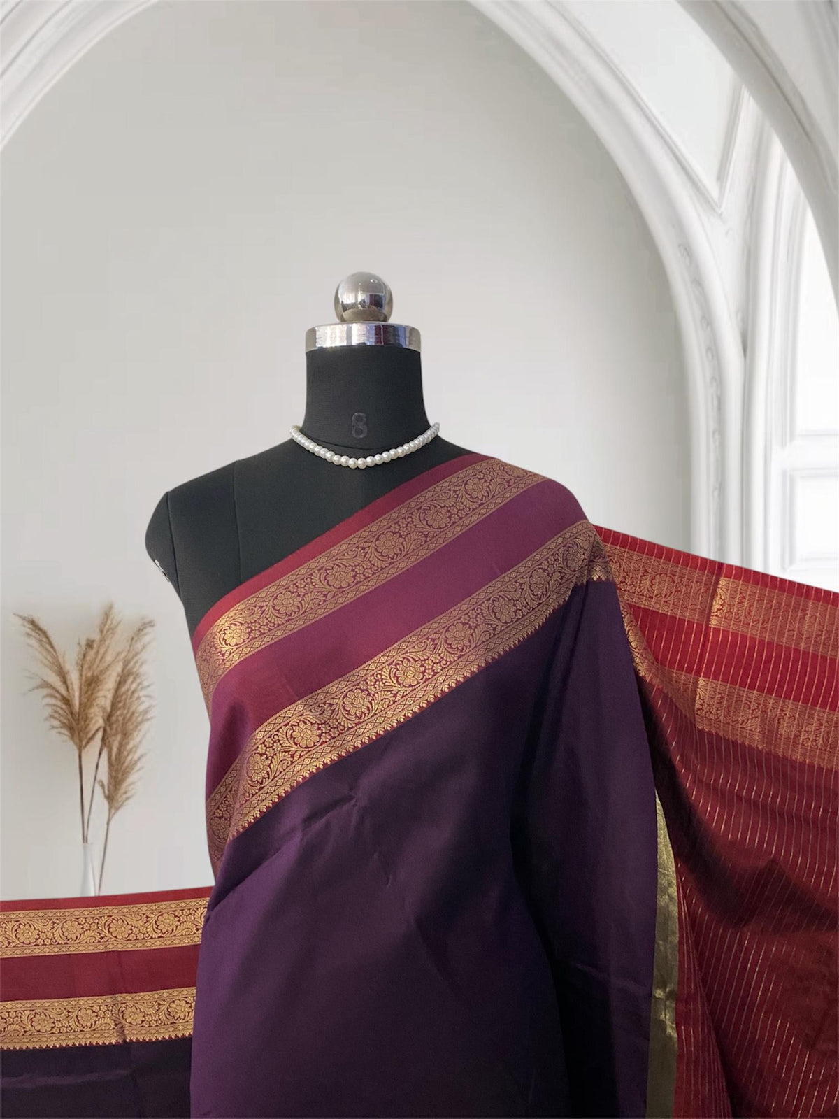 Ishani Semi Silk saree with Double Zari Border Violet