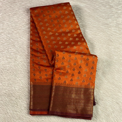 Aami  Georgette Banarasi Saree with Classic Butta Saree Orange