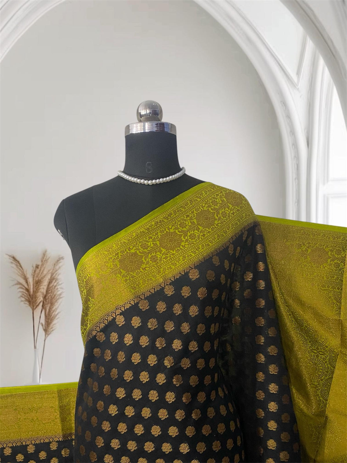 Aami  Georgette Banarasi Saree with Classic Butta Saree Black