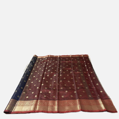 Kokila Blue Semi Silk Checks Saree in Checks with Butta work