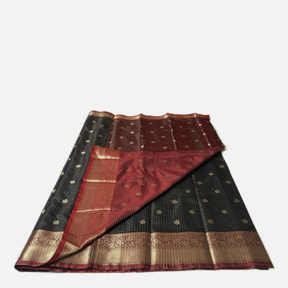 Kokila Black Semi Silk Checks Saree in Checks with Butta work