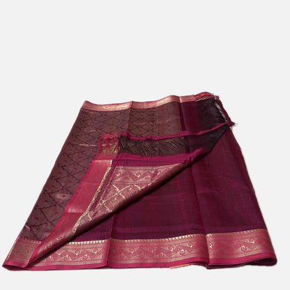 Deep Plum & Pink Zari Woven Cotton Silk Saree