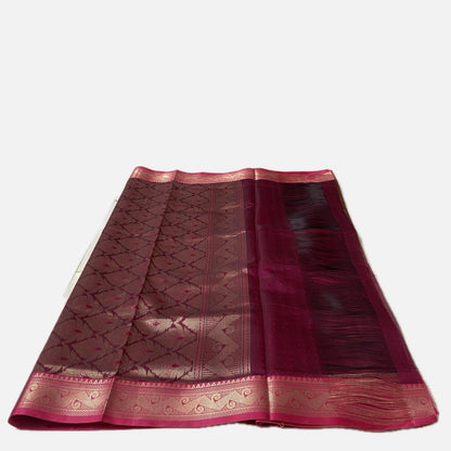 Golden Brown & Fuchsia Pink Zari Woven Cotton Silk Saree