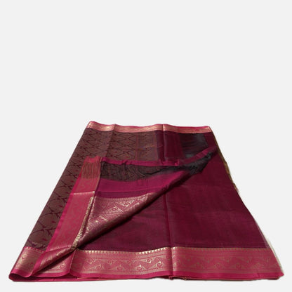 Golden Brown & Fuchsia Pink Zari Woven Cotton Silk Saree