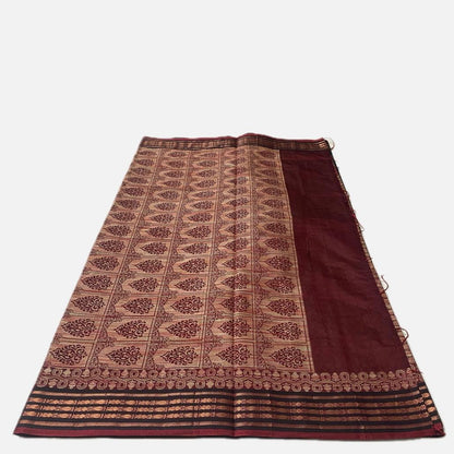 Rajani Floral Butta Cotton Saree Brick Red