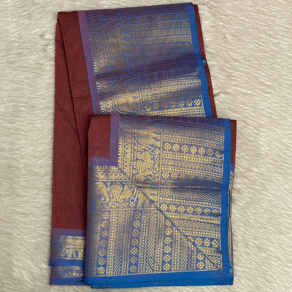 Kanchi Cotton Saree in Brick Red