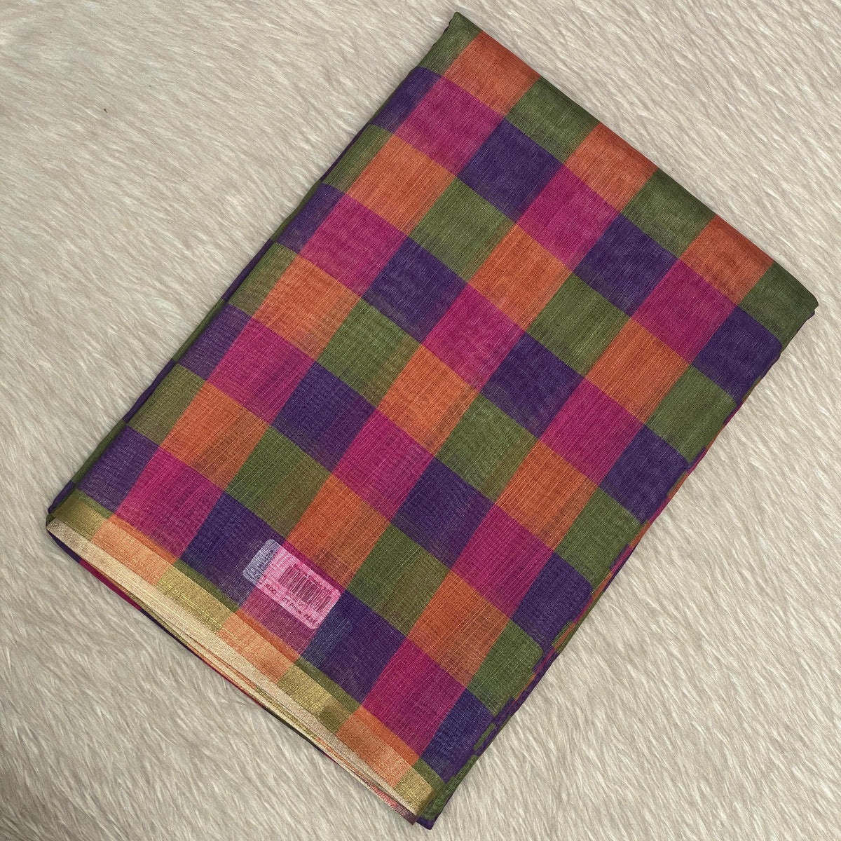 Madras Check Cotton saree in Blue and Pink