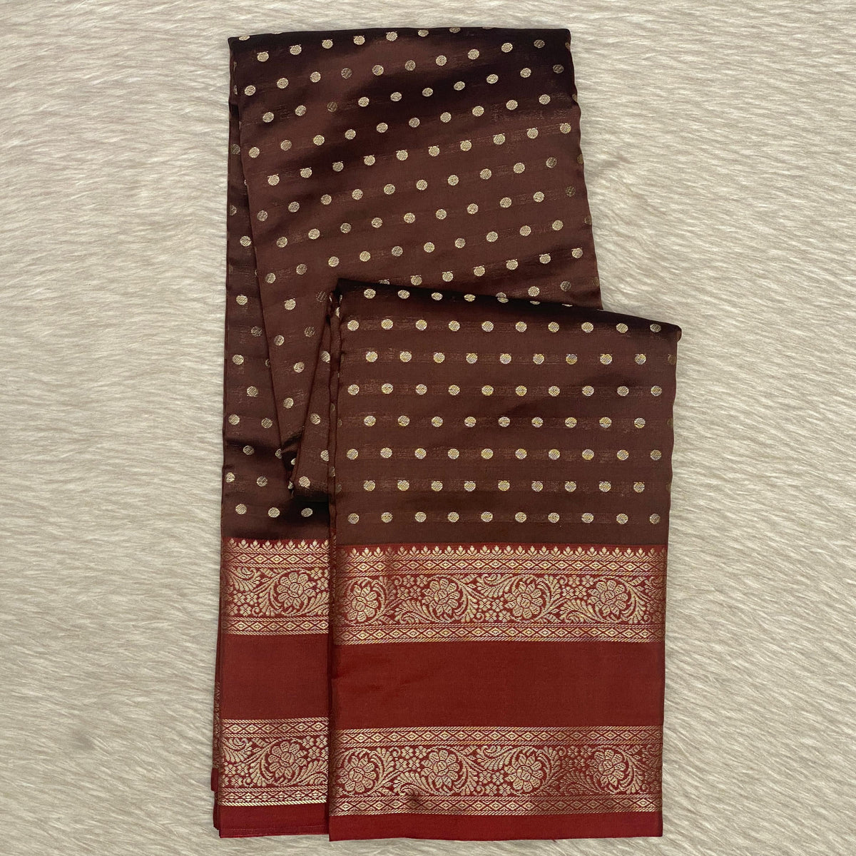 Banarasi Butti Saree with Double Border Brown