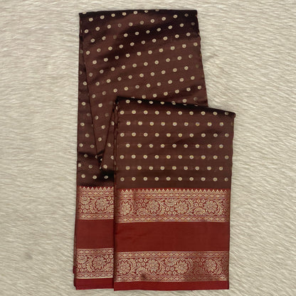 Banarasi Butti Saree with Double Border Brown