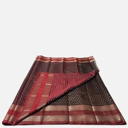 Banarasi Butti Saree with Double Border Brown
