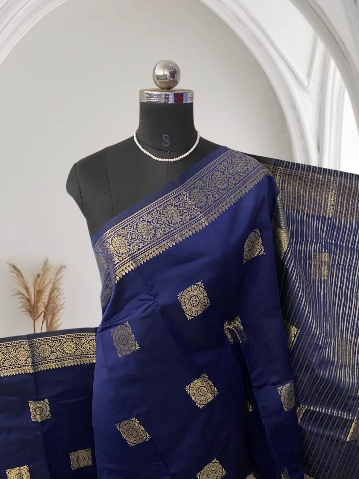 Seetha Soft Silk Saree with Square Design Blue