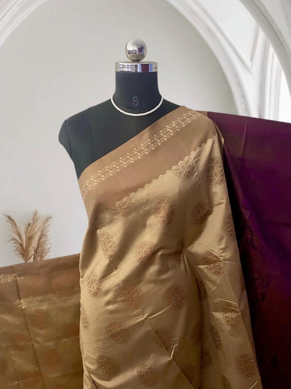 Theertha Soft Silk Saree Chikku with Violet Border
