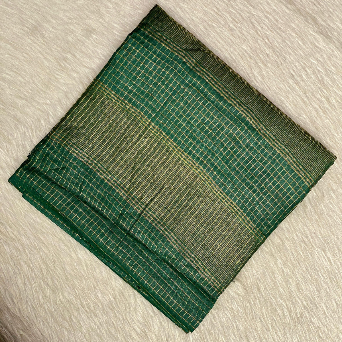 Vyshali Linen Jute Saree in Green Checks
