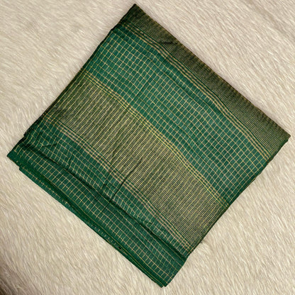 Vyshali Linen Jute Saree in Green Checks