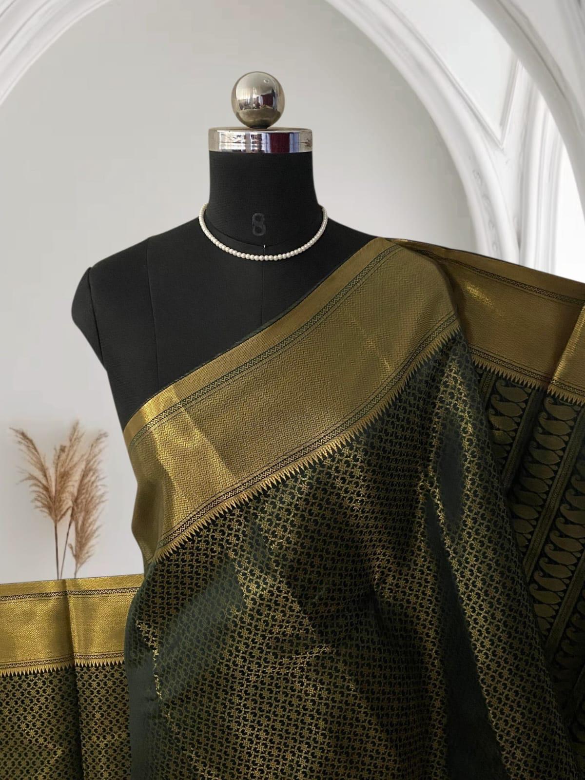 Thrisha wedding Silk Saree in Dark Green