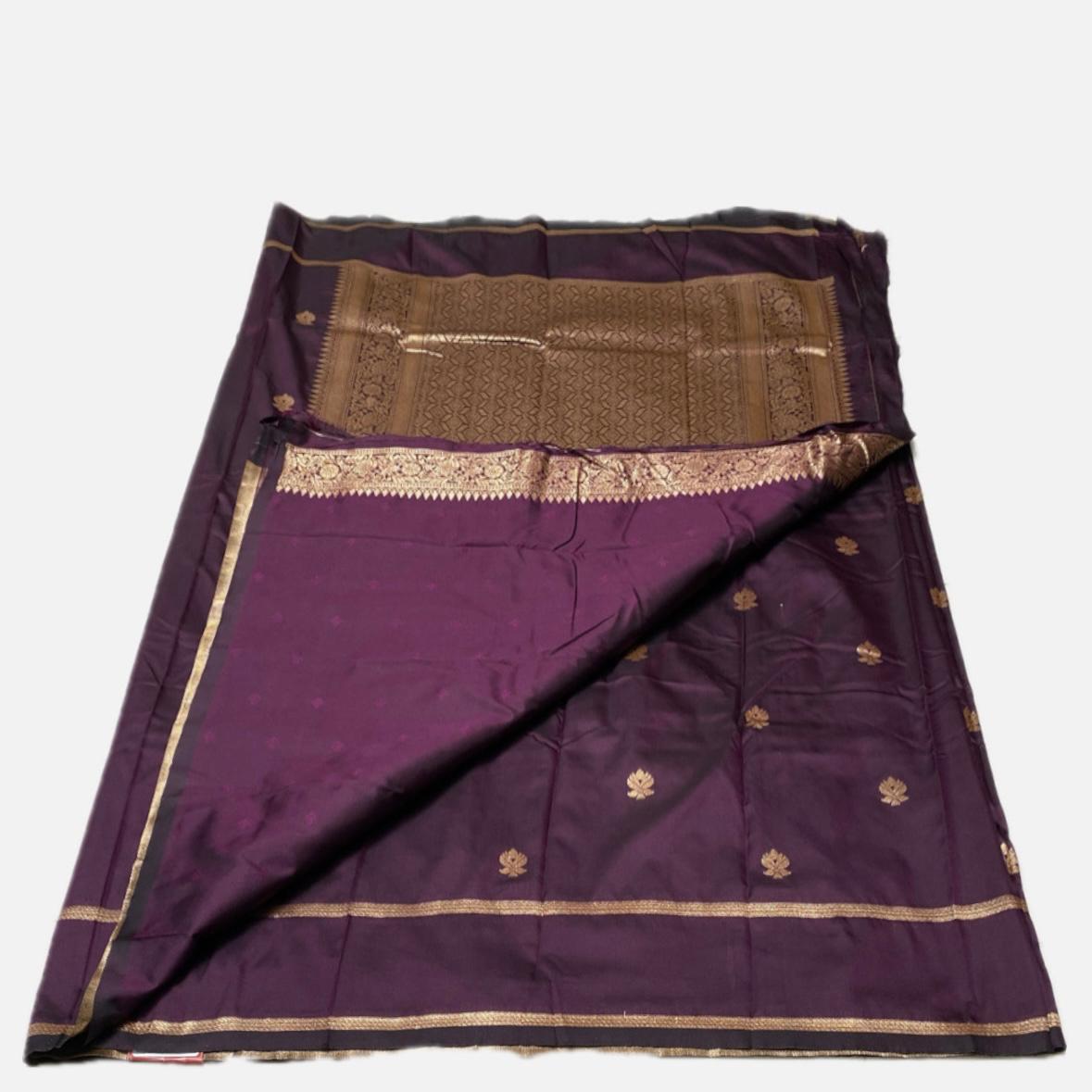 Aathmika Purple Silk Saree with Golden Border Kara