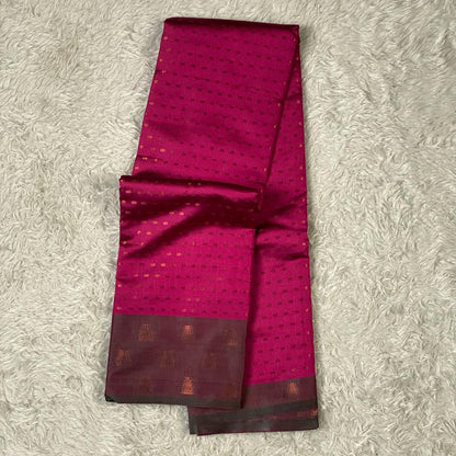 Banarasi Butti Semi Silk with Floral Border Saree Dark Pink