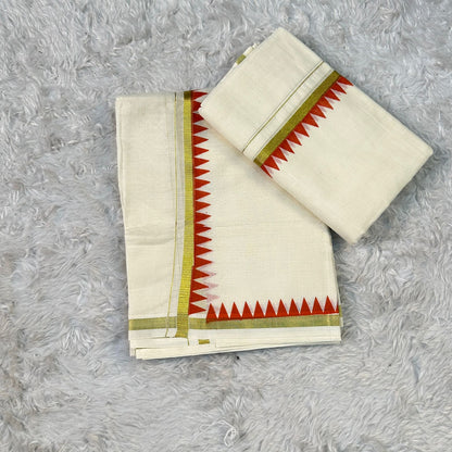 Puliyilakkara Set Mundu with Triangle Pattern