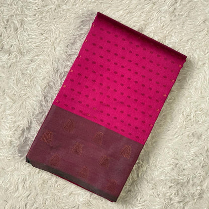 Banarasi Butti Semi Silk with Floral Border Saree Dark Pink