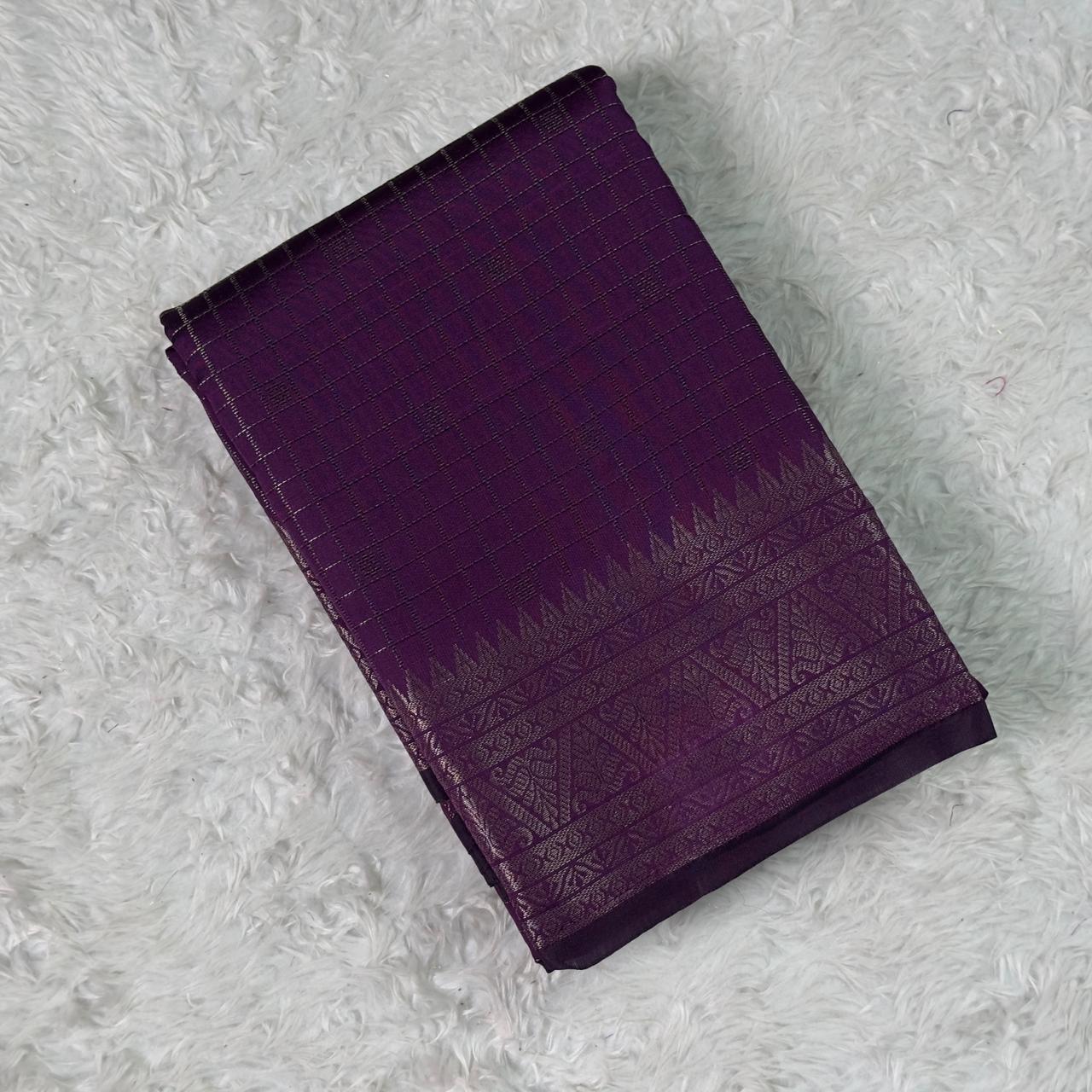 Semi Silk Tissue saree Checks with Triangle Border Purple