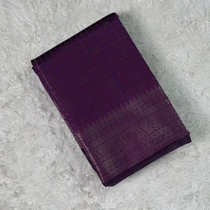 Semi Silk Tissue saree Checks with Triangle Border Purple