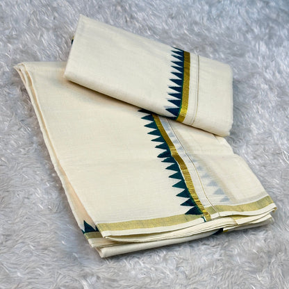 Puliyilakkara Set Mundu with Triangle Pattern