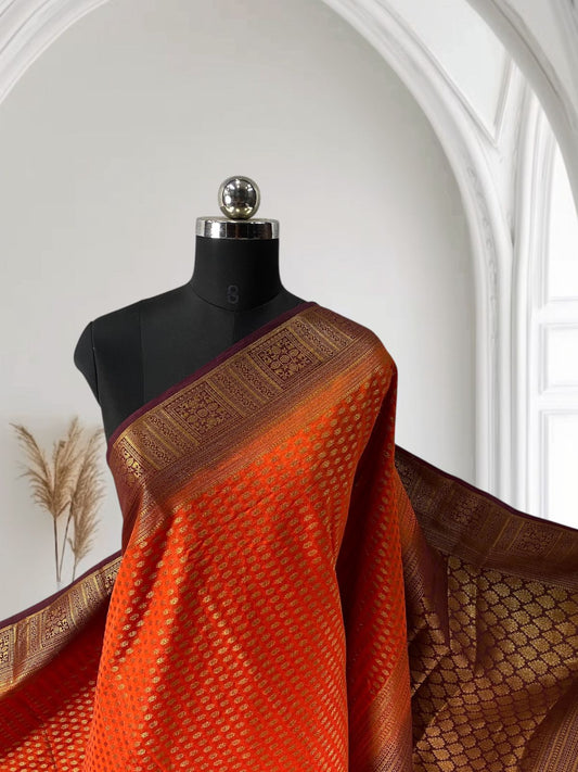 Georgette Banarasi with Square pattern Border Burnt Orange