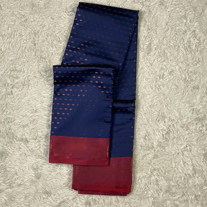Banarasi Butti Semi Silk with Floral Border Saree Navy Blue