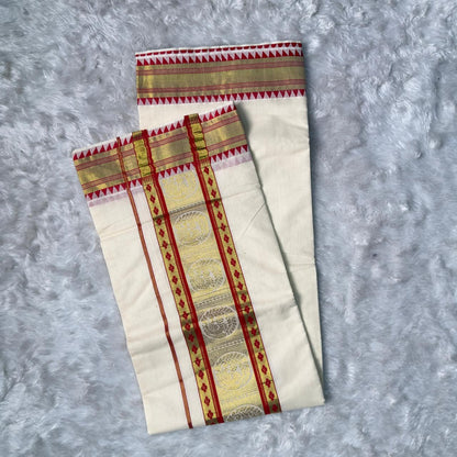 Swarna Chakram Kasavu Saree with Red Border