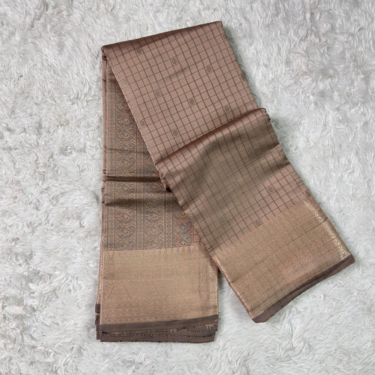 Semi Silk Tissue saree Checks with Triangle Border Pastel Shade