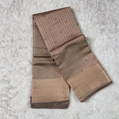 Semi Silk Tissue saree Checks with Triangle Border Pastel Shade