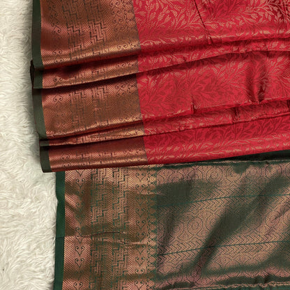 Semi Silk Saheli Collections with leaf pattern Red