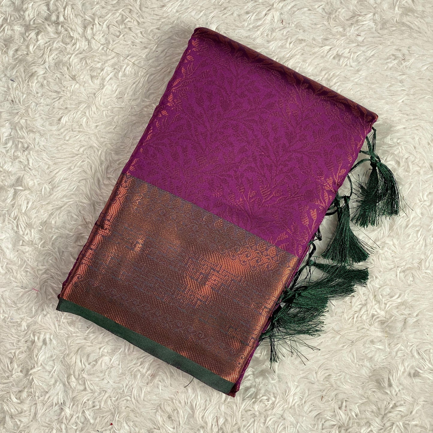 Semi Silk Saheli Collections with leaf pattern Purple