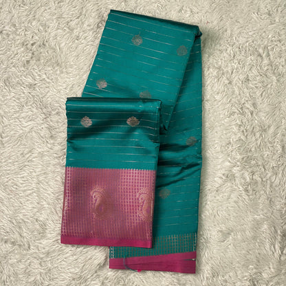 Check Saree Soft Silk with butta designs Peacock Blue