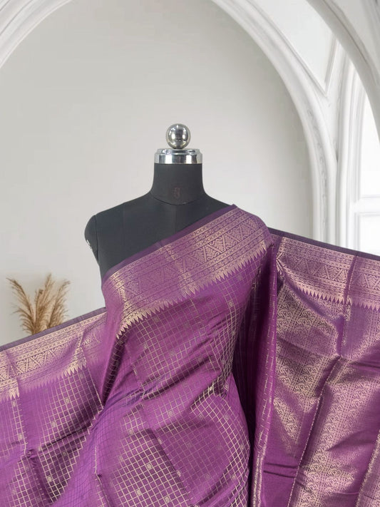 Semi Silk Tissue saree Checks with Triangle Border Purple
