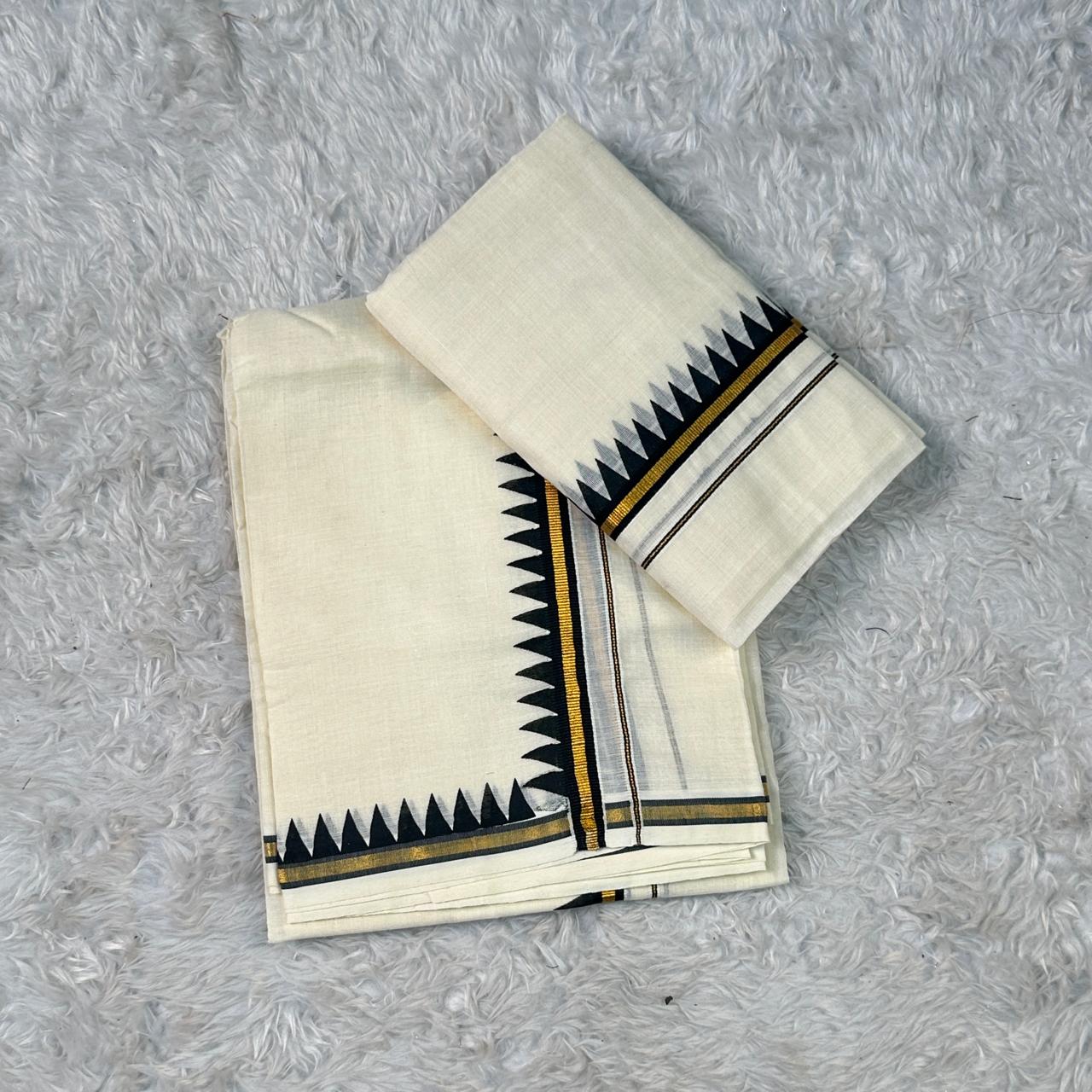 Puliyilakkara Set Mundu with Triangle Pattern