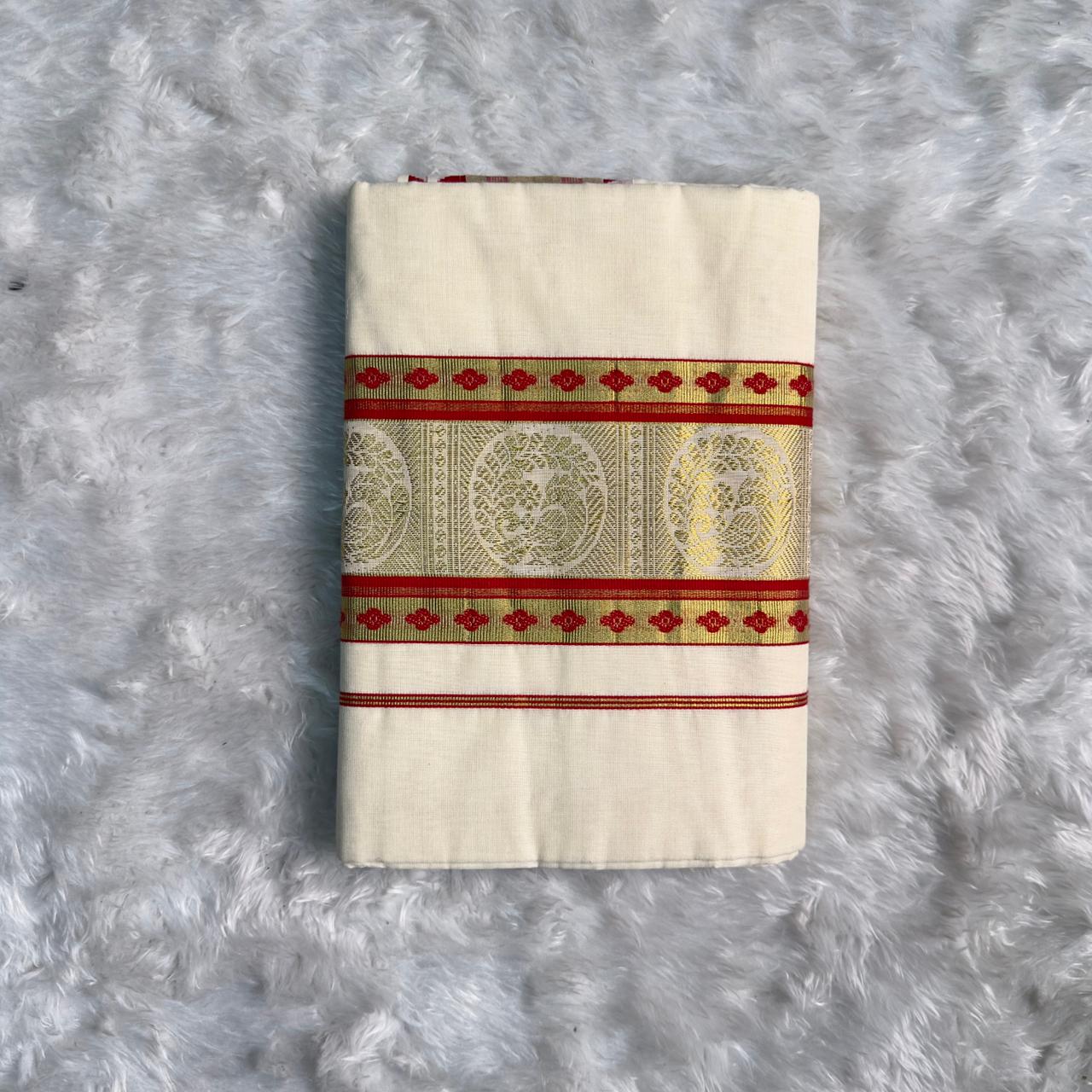 Swarna Chakram Kasavu Saree with Red Border