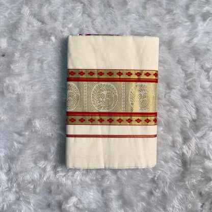 Swarna Chakram Kasavu Saree with Red Border