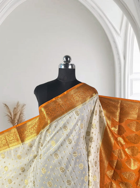 Georgette Banarasi Butti Party Wear Saree Dark Yellow