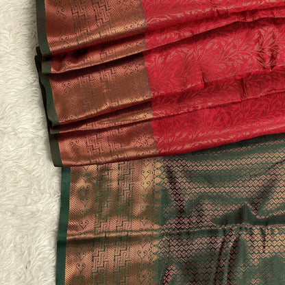 Semi Silk Saheli Collections with leaf pattern Red