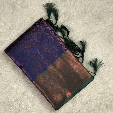 Semi Silk Saheli Collections with leaf pattern Violet