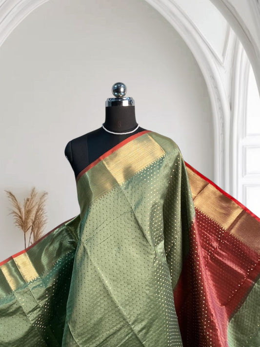 Banarasi Butti Soft Silk with Bavinji Border Pista Green