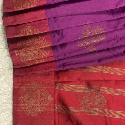 Mallika Semi Soft Silk plain saree with floral Design Violet