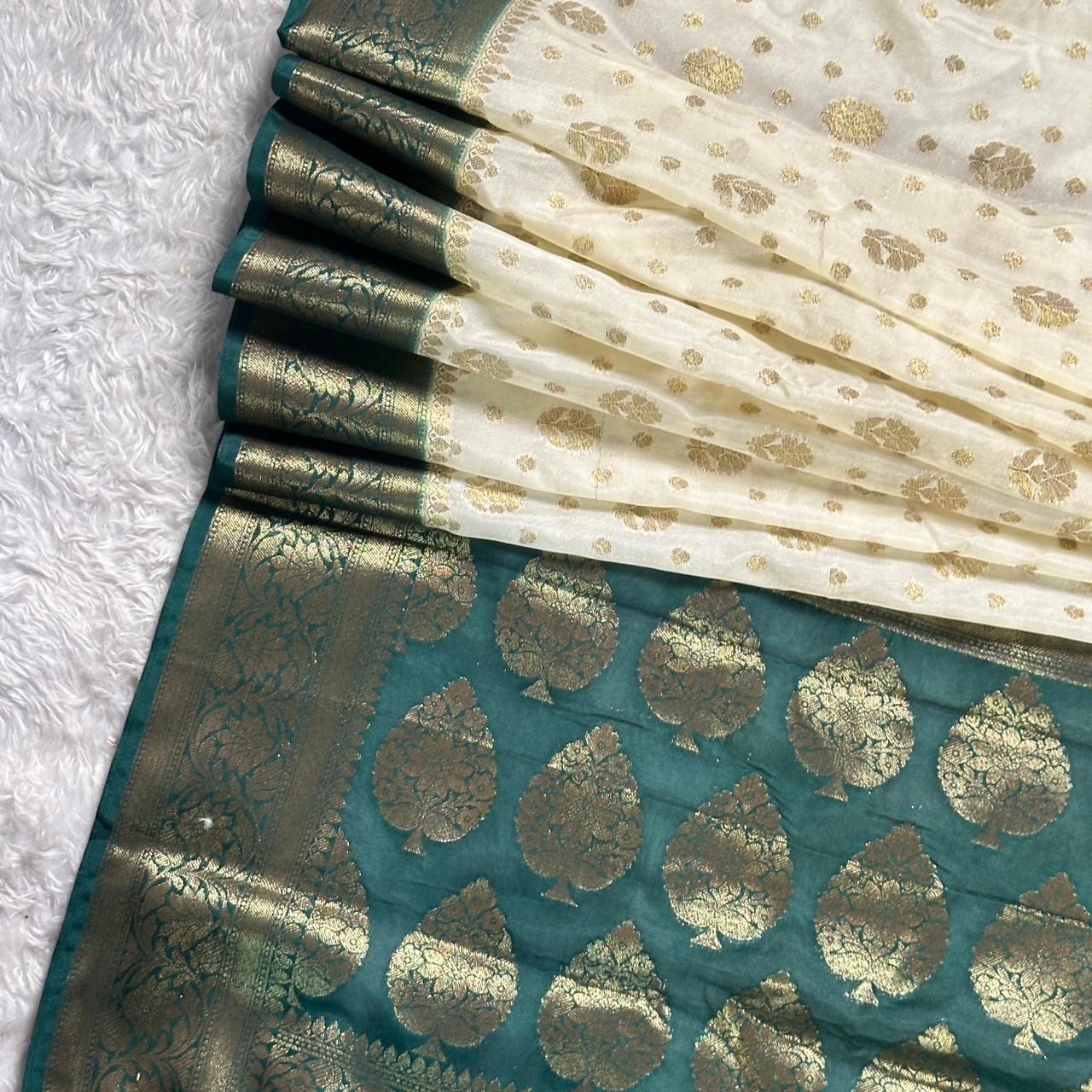 Georgette Banarasi Butti Party Wear Saree Green