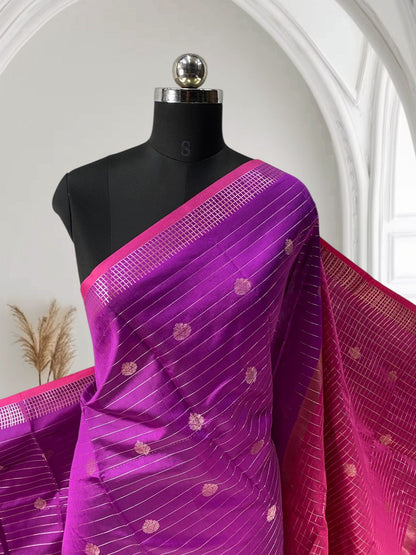 Check Saree Soft Silk with butta designs Dark Pink