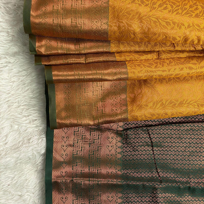 Semi Silk Saheli Collections with leaf pattern Yellow