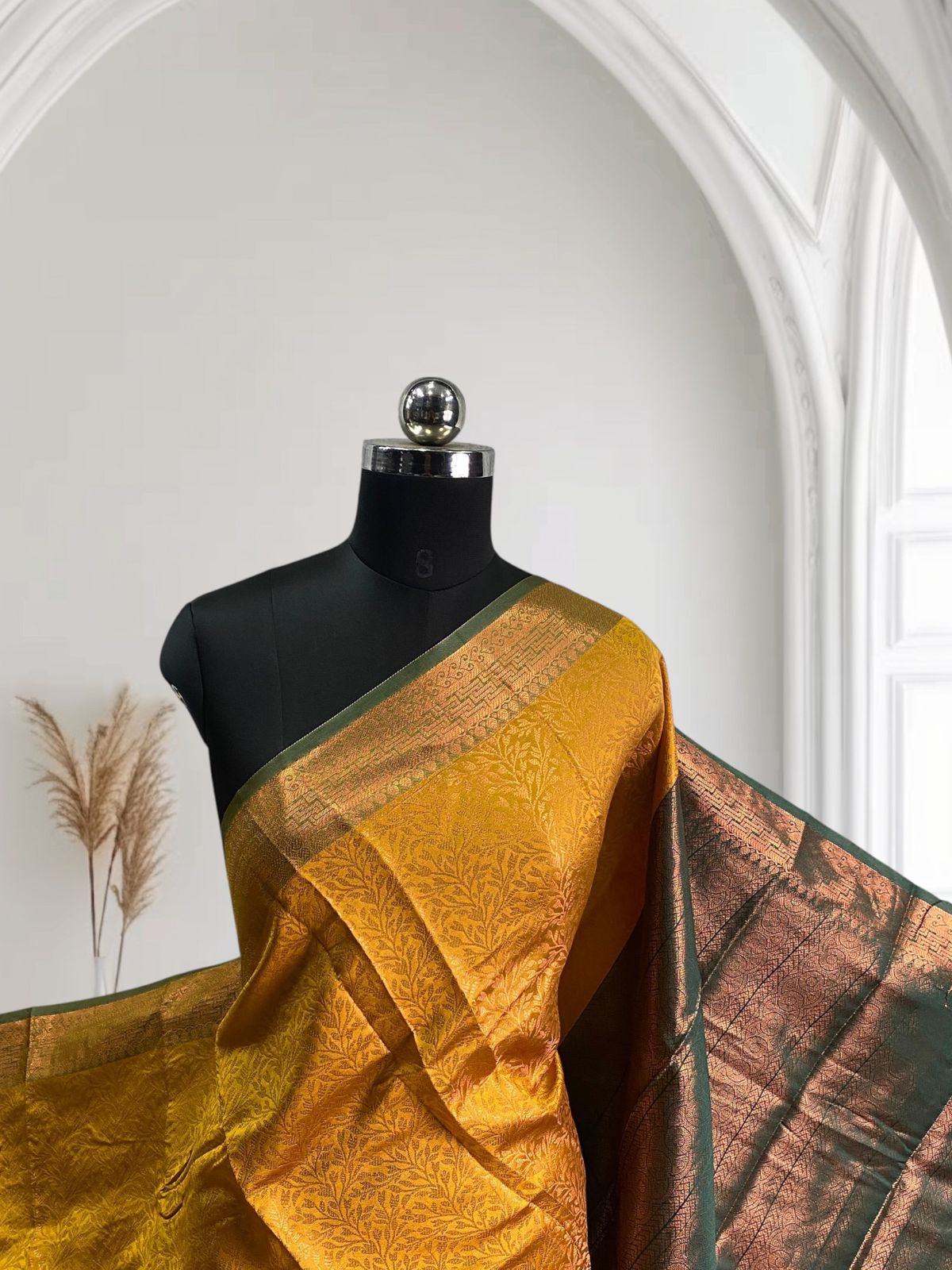 Semi Silk Saheli Collections with leaf pattern Yellow