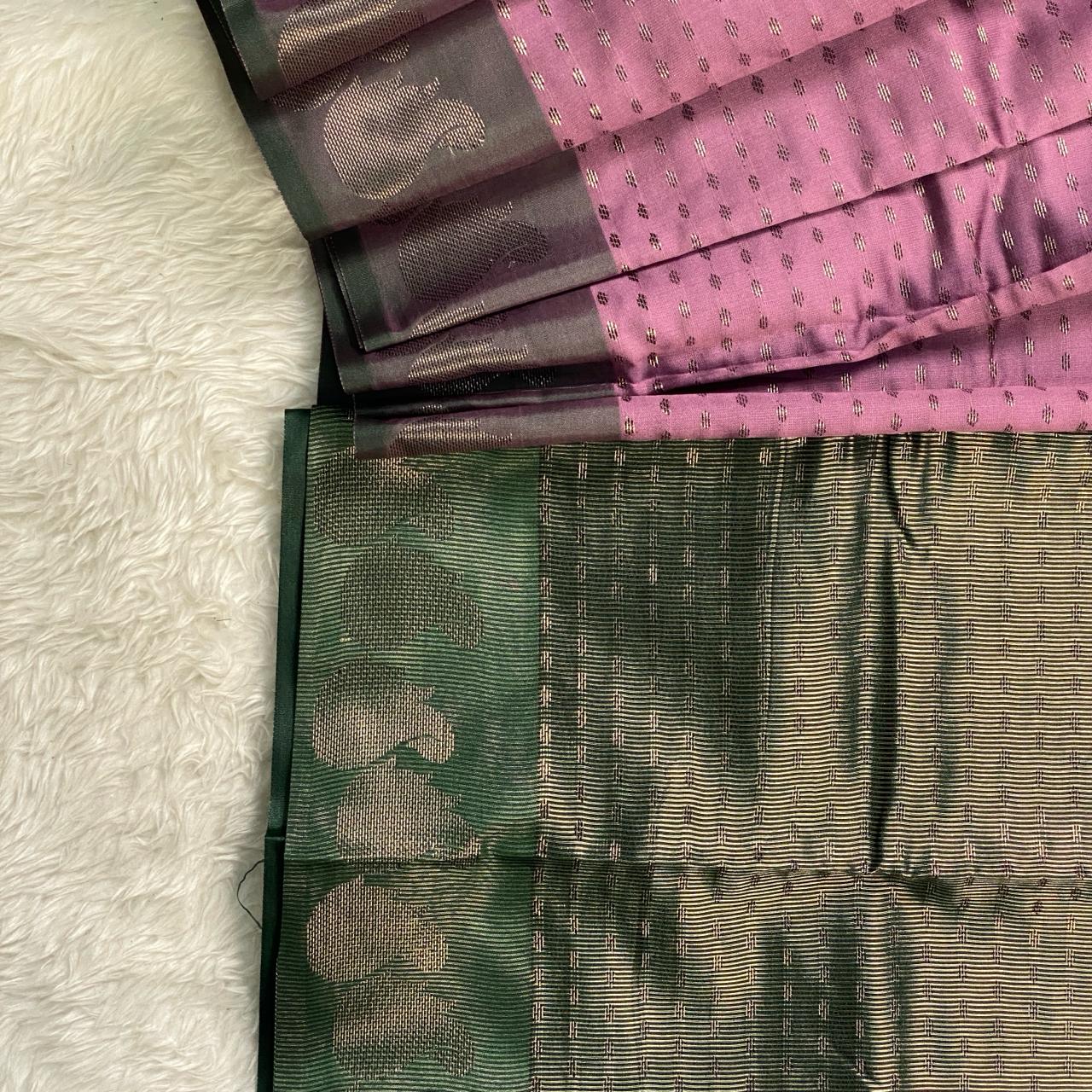 Banarasi Butti Semi Silk with Floral Border Saree Lavender