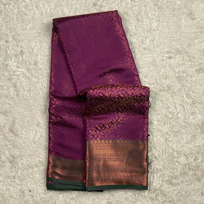 Semi Silk Saheli Collections with leaf pattern Purple