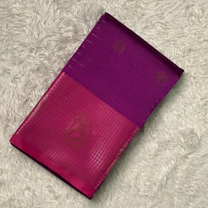Check Saree Soft Silk with butta designs Dark Pink